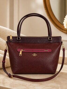 Coach Burgundy Pebbled Leather Tote with Removable Strap